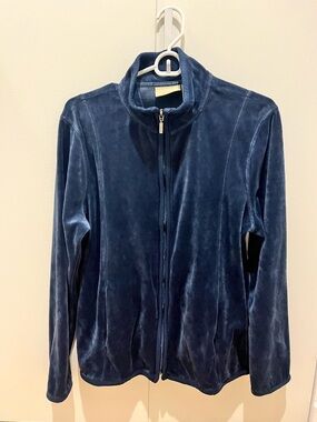 Liz Claiborne Deep Blue Velvet Zip Jacket gently worn